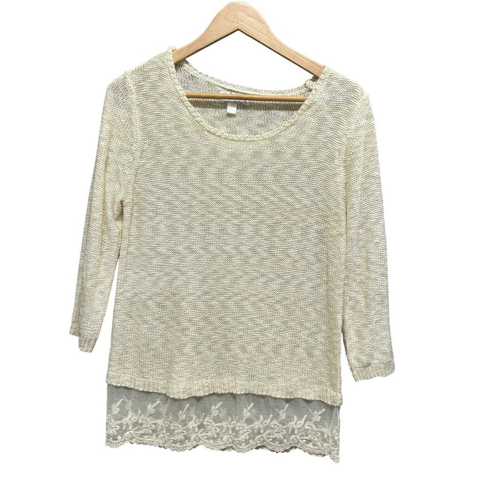 Dressbarn Neutral Delicate Lace Hem Long Sleeve Tunic Top Size M